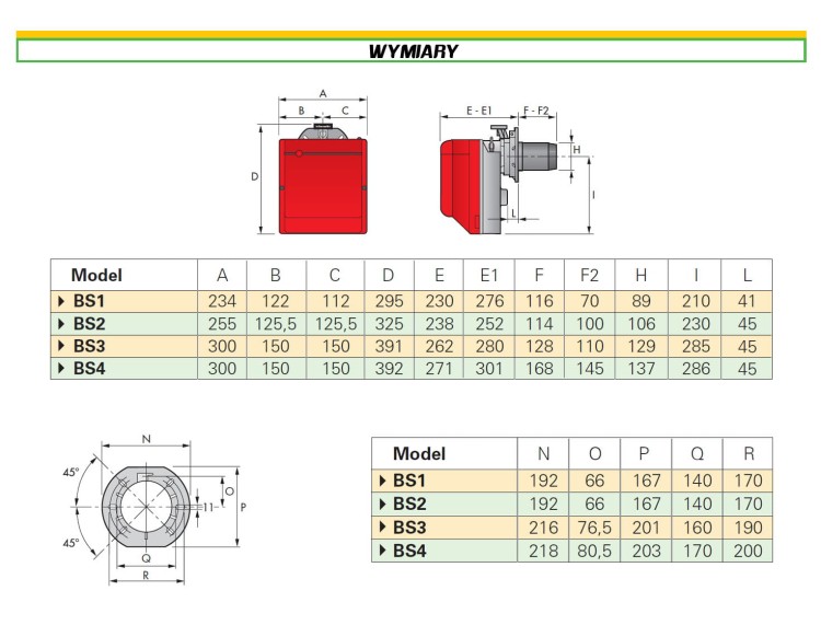 Palnik RIELLO BS2 - WYMIARY